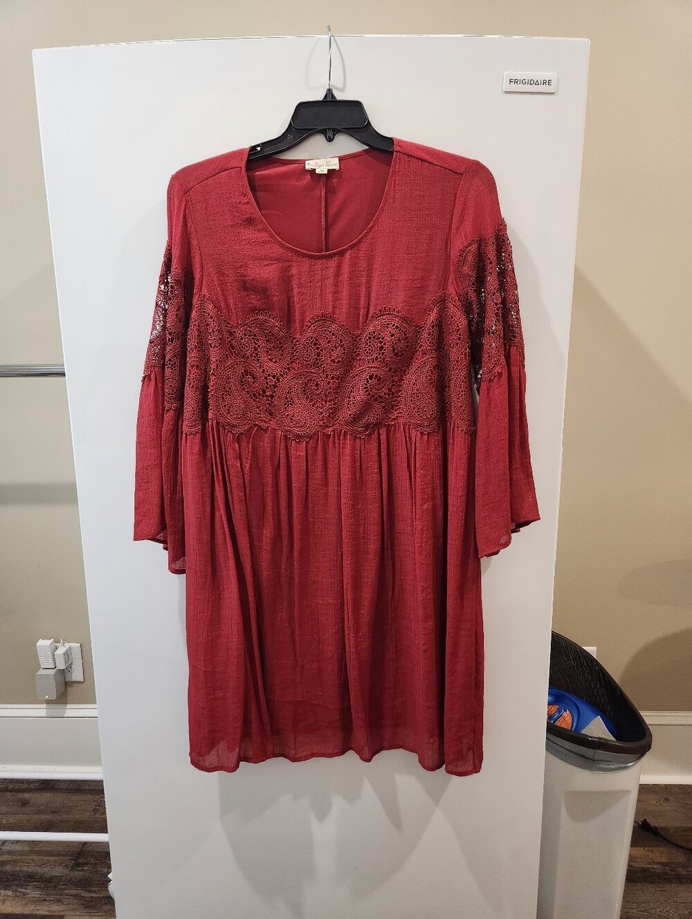 Indigo Rose Red Lace-Detail Boho Dress